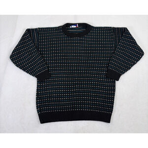 Vtg American Pride Sweater Womens Medium Black/Turq/Wht Long Sleeve USA Made